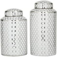 thumbnail image 6 of DecMode 14", 12"H Silver Ceramic Geometric Decorative Jars with Silver accents, 2-Pieces, 6 of 7