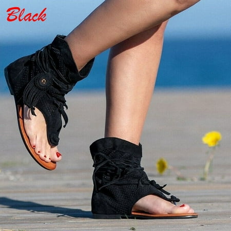 

Women s Retro Sandals Gladiator Ladies Clip Toe Vintage Boots Tassel Rome Shoes