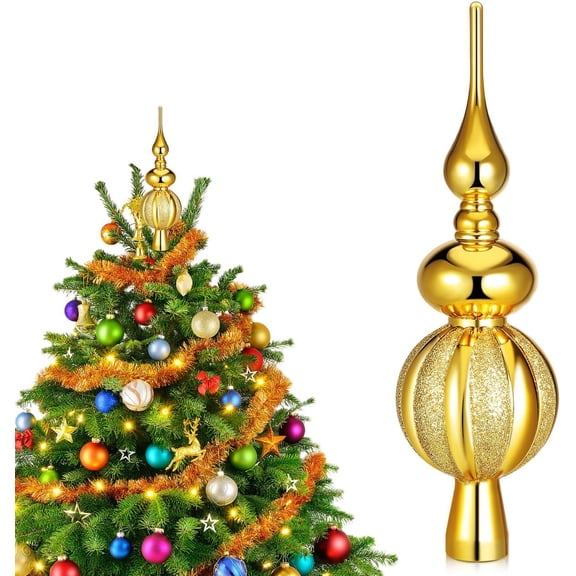 CATPAN 3 Tier Metallic Christmas Finials, 9'' Spherical Xmas Tree Topper, Mid Century Holiday Tree Decoration, Christmas Party Supplies