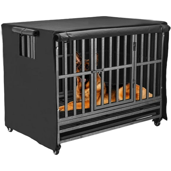 48 inch Heavy Duty Dog Crate Covers Durable 600D Polyester Insulated Dog Kennel Cover Soundproof Windproof Rainproof Shading Fit for Wire Dog Cage Covers with Breathable Side Window ( ONLY COVER)
