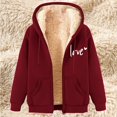 thumbnail image 2 of Bcresic Hooded Women Fleece Lined Jacket Thick Full Zip Sweater Coats Winter Sherpa Lined Sweatshirt Jackets Cute Love Letter Printed Thermal Jackets(Wine,L), 2 of 4