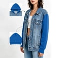 thumbnail image 2 of Hvogkswy Hooded Denim Jacket for Women Long Sleeve Button Down Jean Jacket with Multi-Pocket Fall/Winter Casual Warm Denim Jacket, 2 of 8