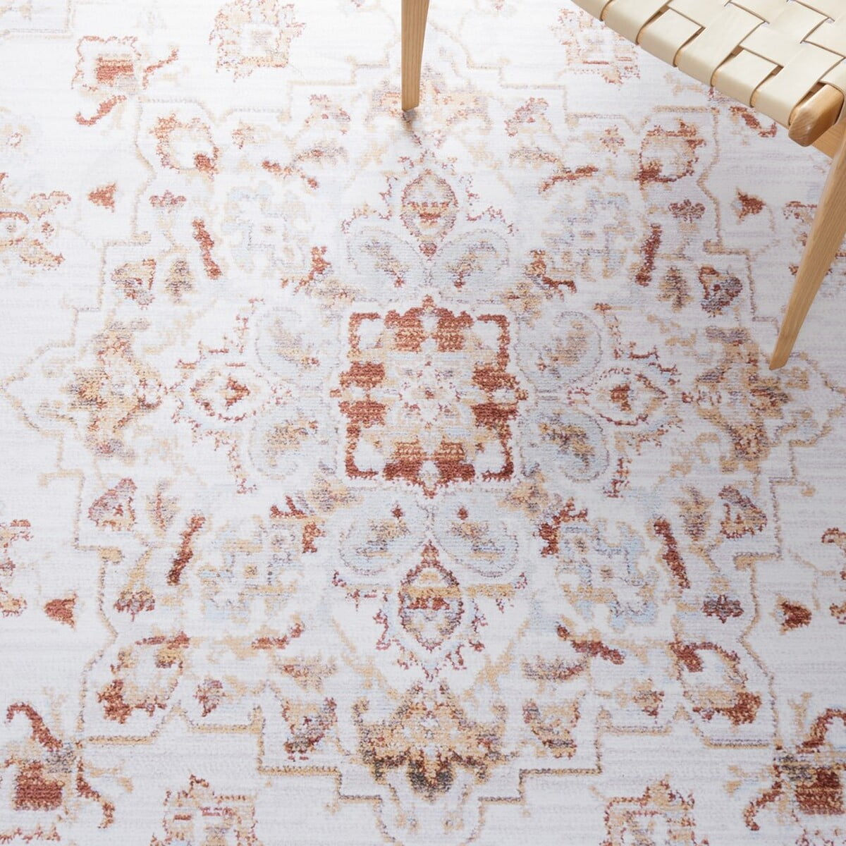 SAFAVIEH Tucson Rosario Traditional Machine Washable Area Rug, 4' x 4' Square, Beige/Grey
