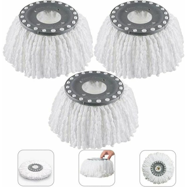 Cabezal de trapeador de microfibra de 3 piezas, cabezal de trapeador, cabezal de trapeador de repuesto redondo con giro de 360°