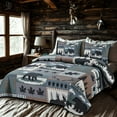 thumbnail image 3 of Woodland Symbols Quilt Queen Size Print Design, Cabin Lodge Quilted Bedspread Coverlet for All Season, 3-Piece Rustic Bedding Set and 2 Pillow Shams for Nature Lovers, 3 of 4