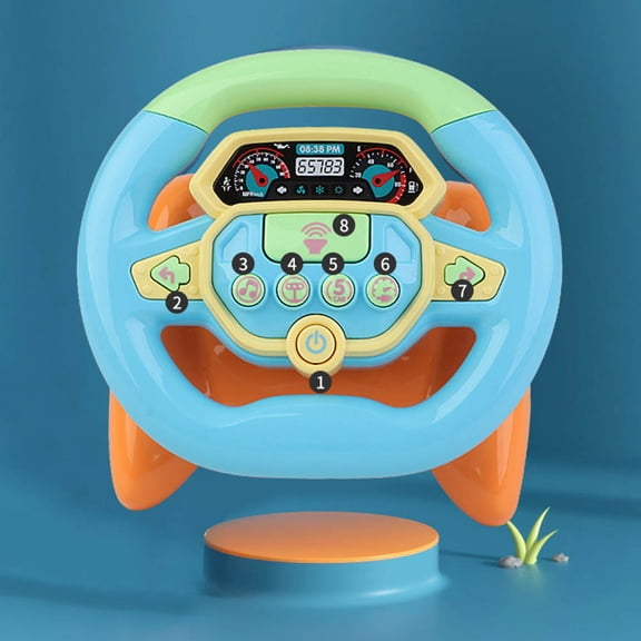 KALLORY Simulation Car Steering Wheel Toy Blue Plastic 1Pack 5.9x5.1x3.5in