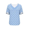 thumbnail image 5 of Ayolanni Casual Shirts for Women Collarless Polka Dots Short Sleeve V-Neck Blouse Ladies Fitted Office Tees Women's Tops, Tees & Blouses Blue S, 5 of 6