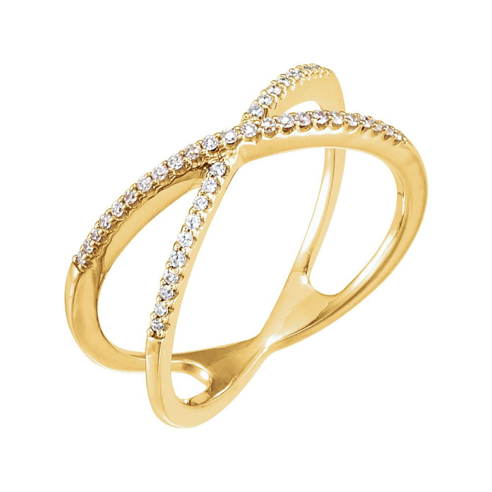 JewelryWeb - 14k Yellow Gold Size 7 Polished 0.17 Dwt Diamond Criss ...