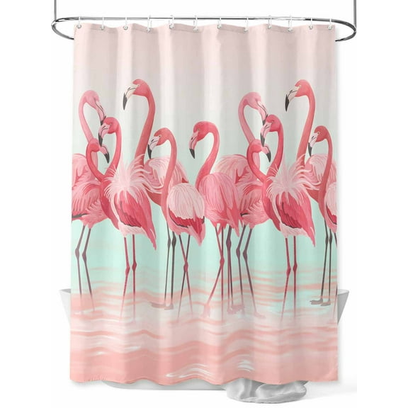 Shower Curtain Pink Flamingo Bathroom Curtains with Hooks, Waterproof Fabric Tropical Animal Ombre Teal Bath Shower Curtains Set for Bathroom Bathtubs Decor 36x72 Inch