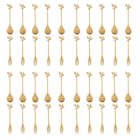

20Spoon+20Forks Stainless Steel Leaf Coffee Cake Spoon Fork Dessert Spoons Stirring Teaspoon Set
