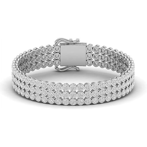 3.10 ct Lab Grown Diamond 14k White Gold PlatedTennis Bracelet Fine Jewelry for Unisex Gifts | Diamond Round Cut Bracelet | 14k Gold over Bezel 3 Row Tennis Bracelet Gifts for Unisex
