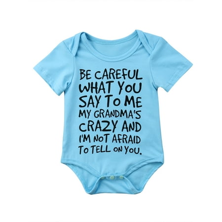

Funny Letter Be Careful What Letter Infant Baby Boy Girl Short Sleeve Bodysuit Romper Outfit Summer Clothes