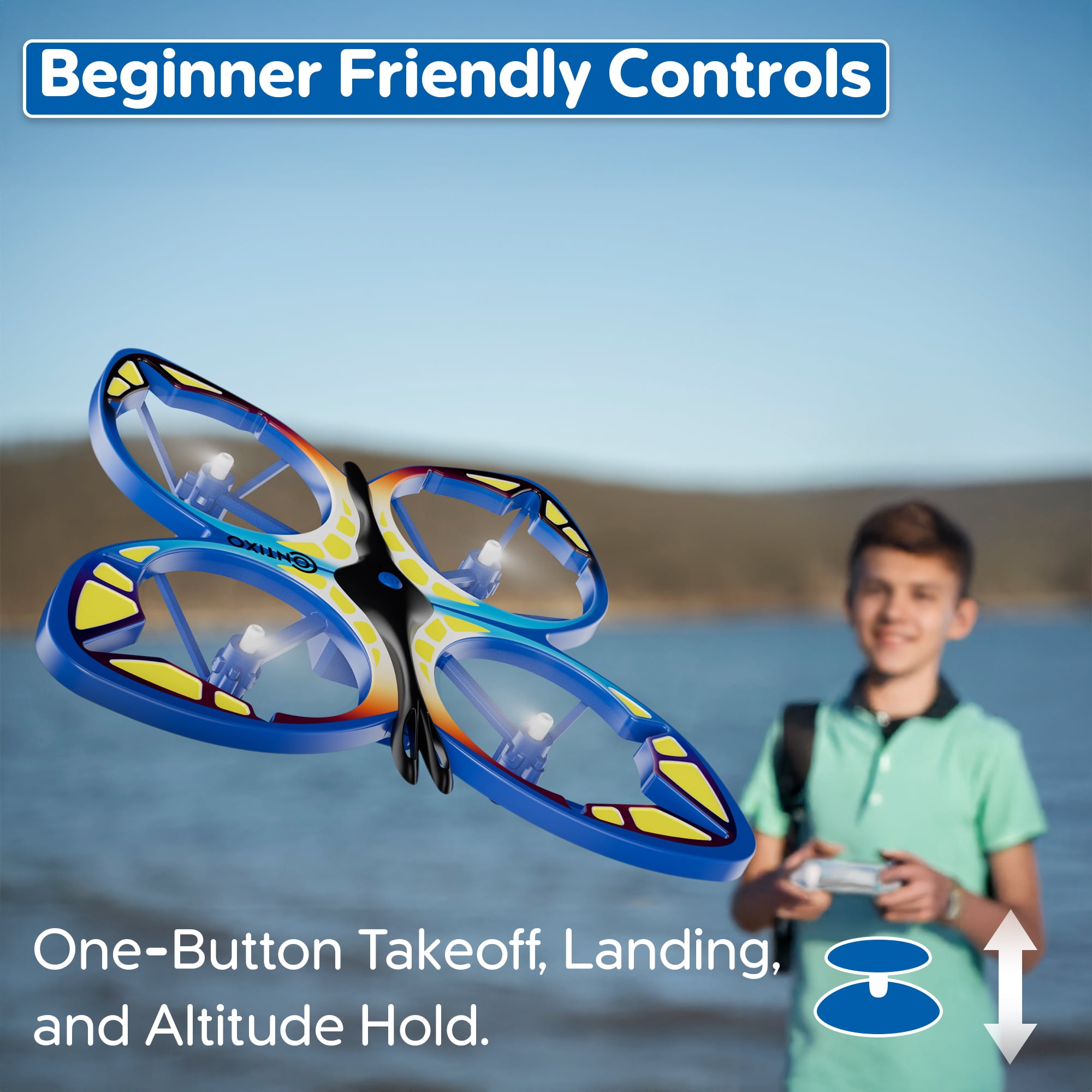 Contixo Drones for Kids, Kids Drone with LED Lights, Altitude Hold, and 14-Min Flight, Blue Butterfly