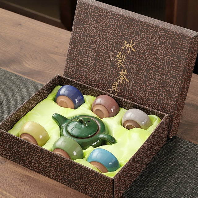 Ice Crackle Glaze Tea Set Gift Box Set Complete Set Of Ceramic Teapot A Pot Six Cups More Styles
