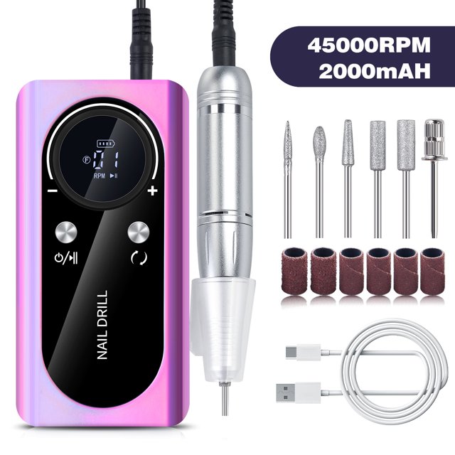 Portable Electric Nail File, Rechargeable, 45000 RPM, Fast & Efficient
