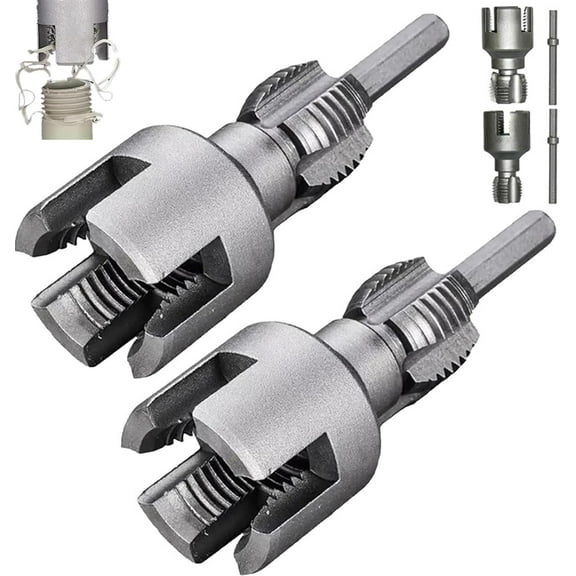 2PCS PVC Pipe Threading Tool Kit, Internal External Pipe Threader with 1/2'' and 3/4'' Dies, Electric Drill Compatible Pipe Thread Cutting Tool
