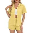 thumbnail image 2 of Conjunto de Color de Agua Manga Corta Casual Y Pantalones Cortos Traje, Color Sólido Deportes Hogar Vestir Trajes de Verano, 2 of 8