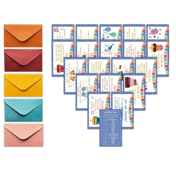 Birthday Quest Adventure Game - 20 Colorful Clue Cards for Indoor & Outdoor Scavenger Hunts! Perfect for Kids, Adults, Teachers, and Families!