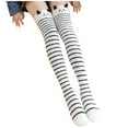 thumbnail image 2 of Lroveb Womens Fuzzy Fleece Stockings Womwn Coral Socks Over The Knee Thicken Warm Sleeping Towel Striped Thigh High Stocking, 2 of 3