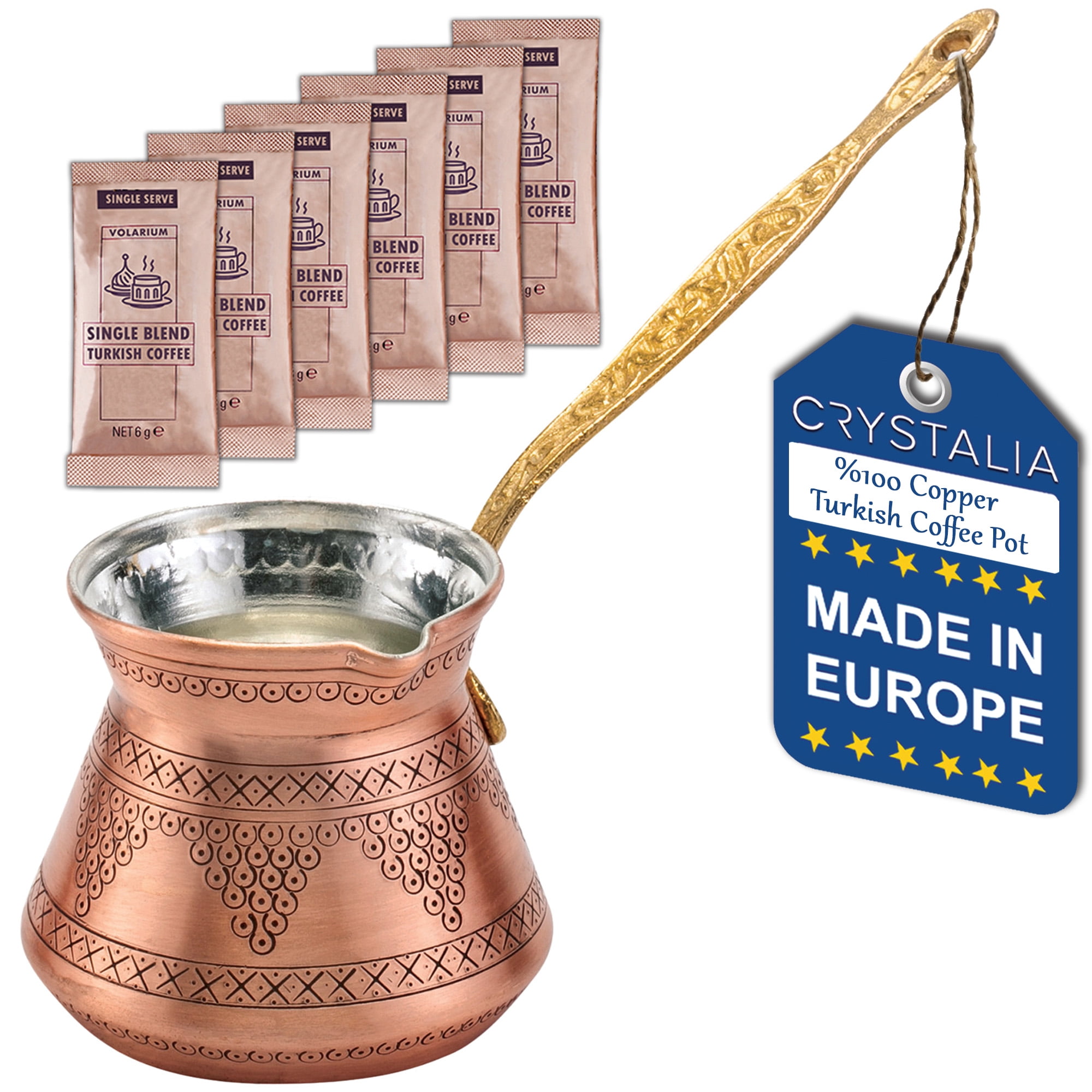 4 OZ Hand-Crafted Premium Copper Turkish/Greek/Arabic Coffee Pot w Brass Handle 