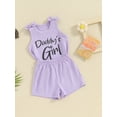 thumbnail image 3 of FEORJGP Little Girl Summer Clothes 3Y 4Y 5Y 6Y 7Y Kids Sleeveless Vest Round Neck Waistcoat Letter Print Bow Tank Tops with Solid Color Shorts Little Girl Cool Casual Outfit, 3 of 9