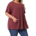 thumbnail image 2 of DARING DIVA Women's Plus Crew Neck Loose Fit T Shirt with Pocket Casual 3X Burgundy, 2 of 6