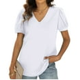 thumbnail image 2 of JINMGG Womens Tops under $5 Women Ladies Solid Short Sleeve V-neck Pullover Gauze Tops Shirts Blouse White XXL, 2 of 8