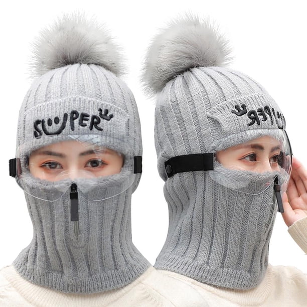 Conjunto De Bufanda De Gorro De Punto De Invierno Con Gafas, Gorro Con Cremallera, Orejeras, Gorros Forrados De Lana Con Pompón, Gorro A Prueba De Viento, Calentador De Cuello Para Esquí Y Ciclismo Moyic AP008076-06