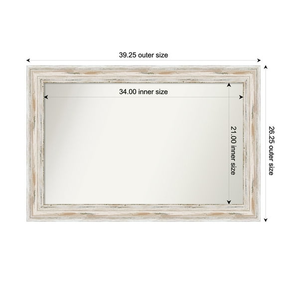 Amanti Art Custom Wall and Bathroom Mirror (26.25 x 39.25 in.), Alexandria White Wash Frame