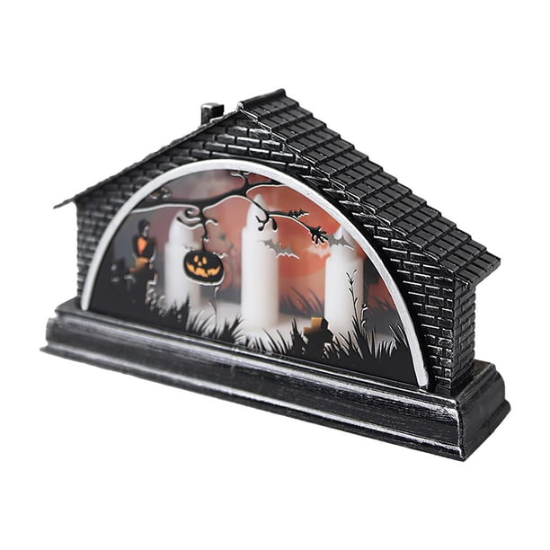 Inteprter Casa luminosa LED de Halloween exquisita construcción iluminada de Halloween edificio de luz Retro decorativo de Halloween para fiesta hogar de Kits de decoración para fiestas No.2 Inteprter HA027563-02