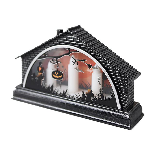 Casa Luminosa Led De Halloween Exquisita Construcción Iluminada De Halloween Edificio De Luz Retro Decorativo De Halloween Para Fiesta Hogar De Halloween Advancent HA027563-02