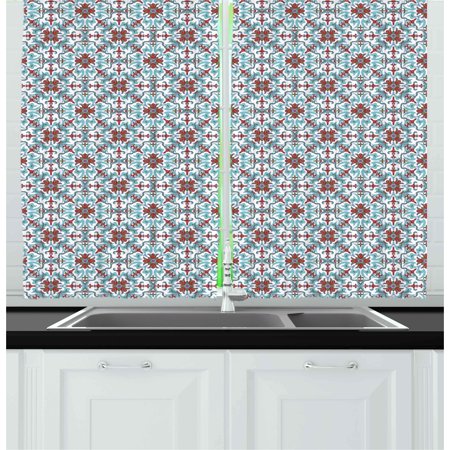 Majolica Style Frog Vintage Curtains 2 Panels Set, Ethnic Antique Floral Pattern Italian Majolica Style Ornate Illustration, Window Drapes for Living Room Bedroom, 55W X 39L Inches, Pale Blue Red Green, by Ambesonne ()
