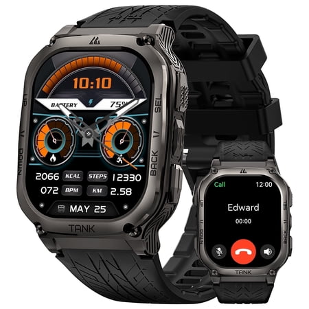 Smart Watch for Men, 1.96" Waterproof Fitness Tracker Smartwatch for Android iPhone, Black