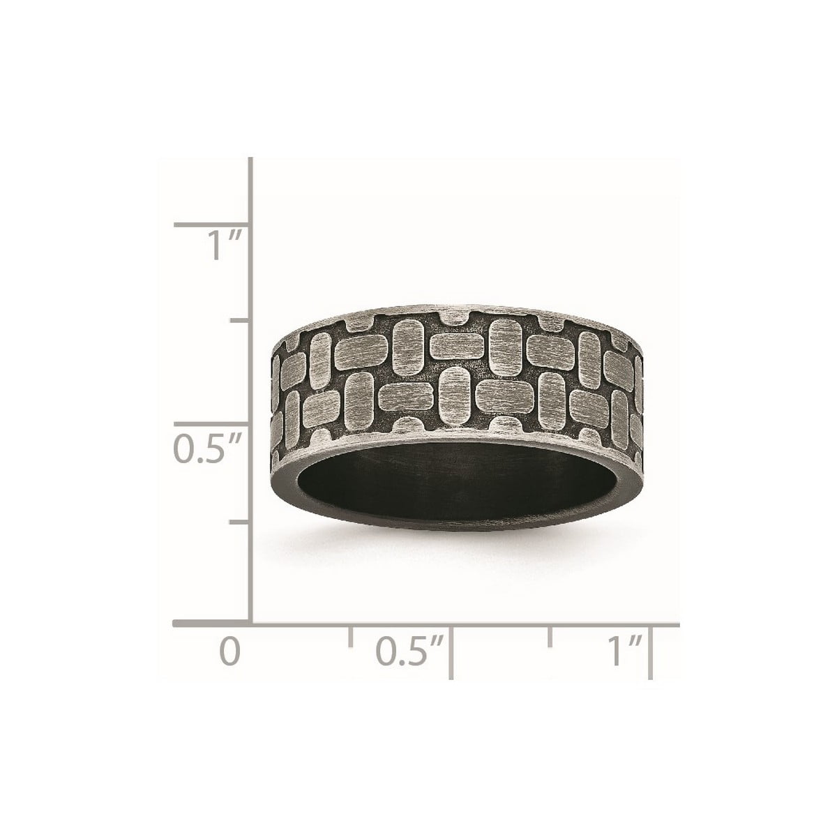 7.88mm Stainless Steel Brushed Oxidized Textured Ring Size 11.5