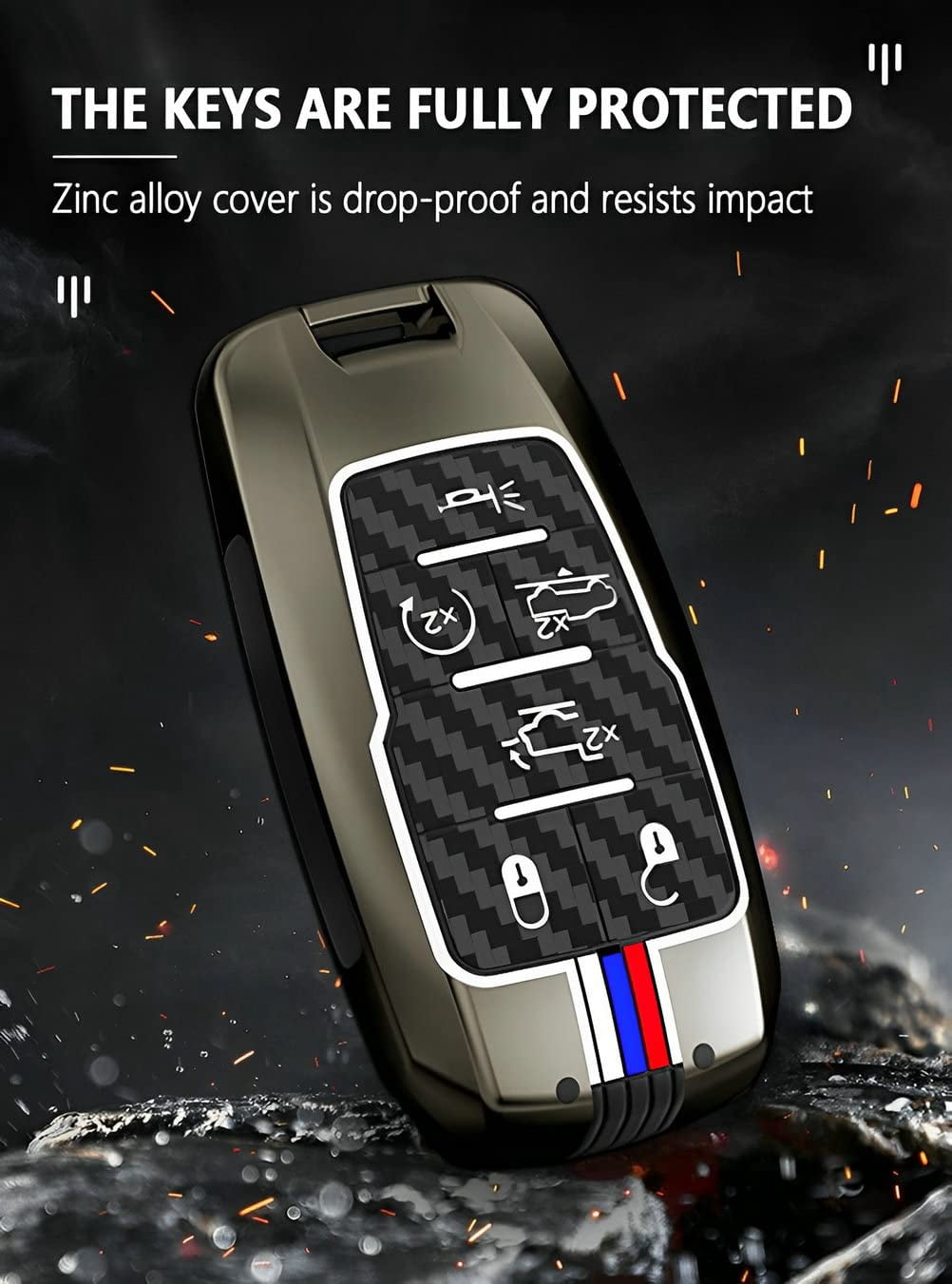for Ram Key Fob Cover Case Metal Shell Smart Key Holder Protector Compatible for 2019-2024 Dodge Ram 1500 2500 3500 6 Button