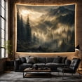 thumbnail image 6 of Misty Alpine Evergreen Forest with Sunlit Peaks and Fog, Dramatic Rustic for Nature Lovers, Scenic Mountain Wall Decor, Housewarming Gift Tapestry Wall Hanging for Bedroom and Living Room, 6 of 7