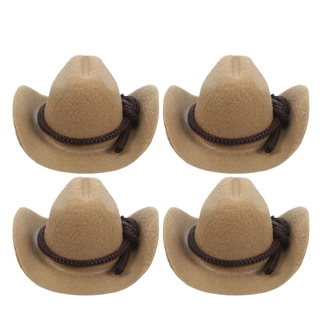 4 mini sombreros de vaquera: mini sombreros de vaquero de 8 cm para muñecas - Accesorios de vaquera estilo western - Gorros para decoración de fiestas - Gorro de vaquero en miniatura para manualidades