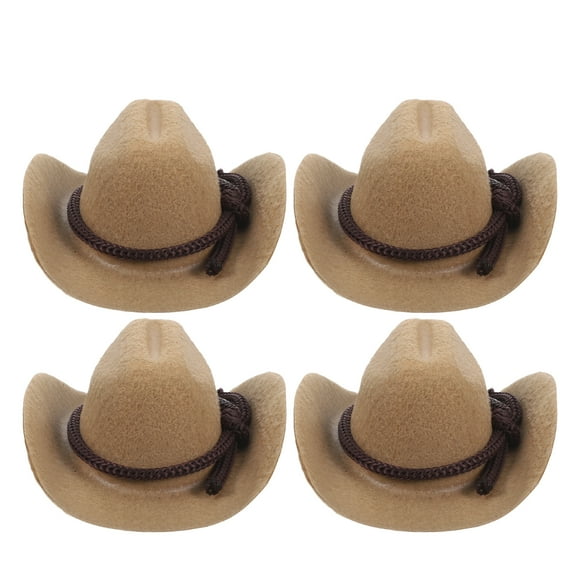 4 mini sombreros de vaquera: mini sombreros de vaquero de 8 cm para muñecas - Accesorios de vaquera estilo western - Gorros decorativos para fiestas - Gorro de vaquero en miniatura para manualidades