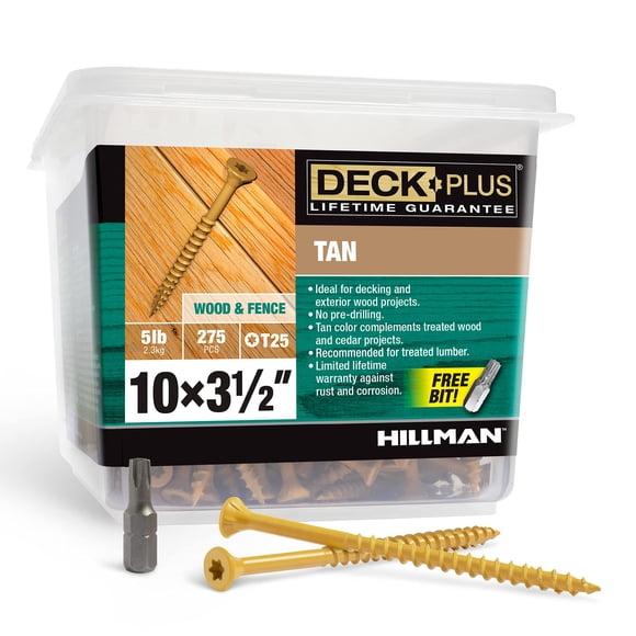 Tornillos para madera Deck Plus 48422 #10 x 8,9 cm, caja de 2,27 kg, color canela