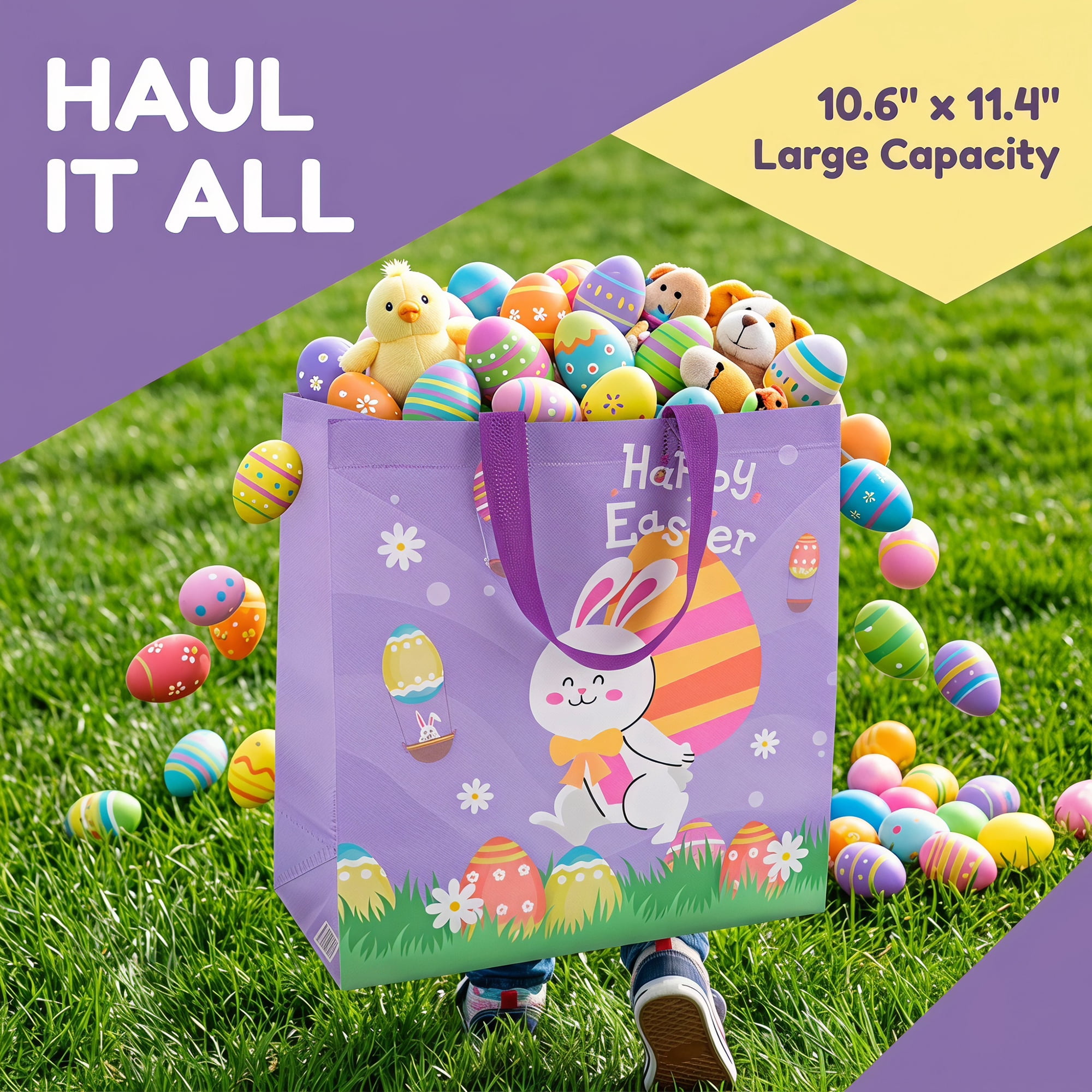Unique Bargains 10Pcs Easter Themed Gift Bags with Handles Purple 10.6" x 4.3" x 11.4"