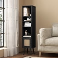 thumbnail image 2 of Topbuy Slim Tall Rattan Storage Cabinet Boho Accent Bookshelf w/ Rattan Door 12-Position Adjustable Shelf & Solid Wood Legs Black, 2 of 9