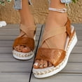 thumbnail image 2 of Rokment Women's Platform Wedge Sandals Beach Stylish Casual Leather Elastic Ankle Strap Espadrilles Chunky Heeled Slingback Dressy Summer Shoes Comfortable Brown Size 7.5, 2 of 5