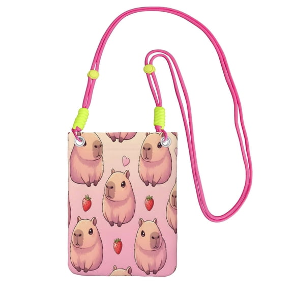 Small Crossbody Purse Women Carry Cell Phone Bag Mini Shoulder Purse Wallet Smart Phone Wallet Pusheen Capybara Pattern 2