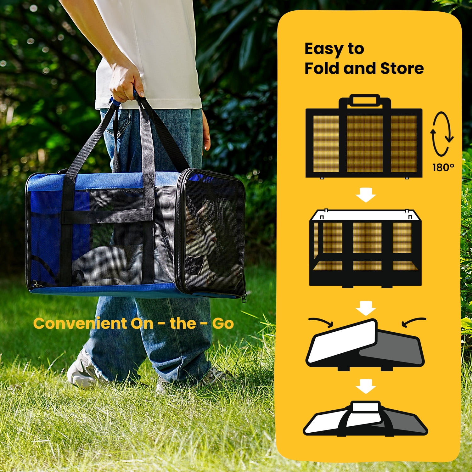 Conlun Cat Dog Carrier,Soft-Sided Pet Carriers for Dogs with 4-Sided Mesh,Cat Transport for Large Cats Small Dog Up to 9.9Kg,Collapsible Dat Travel Carrier-L,Blue