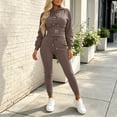 thumbnail image 2 of Matching Set for Women Slim Long Sleeve Hoodie Skinny Leggings Fall Tracksuits for Workout Travel Hiking Brown M, 2 of 7