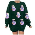 thumbnail image 4 of Womens Fleece Lined Sweatshirts Oversized Drop Shoulder Crewneck Sweat Shirts Loose Casual Halloween Graphic Sweater Red, M, 4 of 4