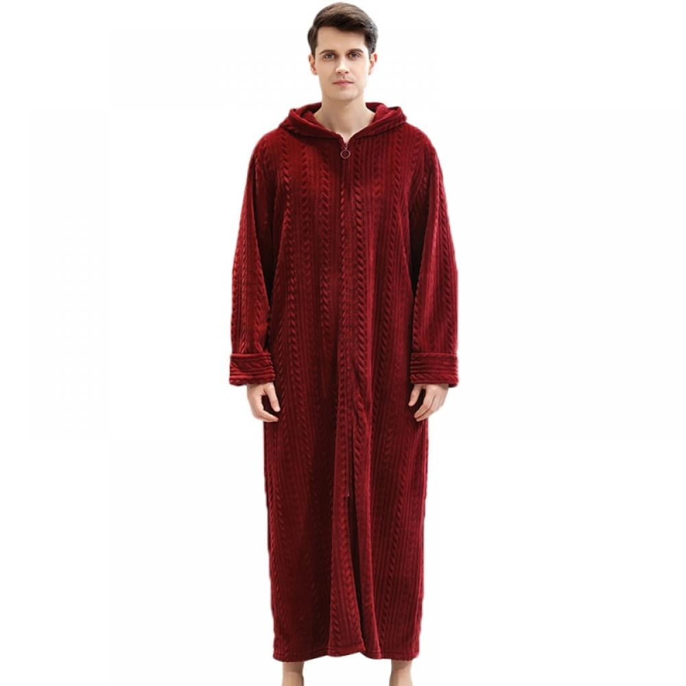 Wuffmeow Nightgown Zipper Bathrobe Flannel Couple Gown Pocket Hooded