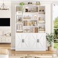 thumbnail image 2 of Hiphuta 75" Tall Modern Bookcases with 2 Double Door Cabinet, 47"Wide Wooden Storage Bookshelf for Living Room Home Office Entryway, White, 2 of 7