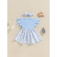 thumbnail image 4 of Bagilaanoe Newborn Baby Girl Summer Rompers Dress Daisy Print Fly Sleeve Bodysuits + Headband 6M 12M 24M 3T 4T Kids Patchwork A-line Dresses, 4 of 7