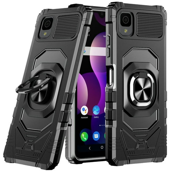 For TCL 30 LE T602DL Robotic Ring Hybrid Kickstand Phone Case Cover - Black